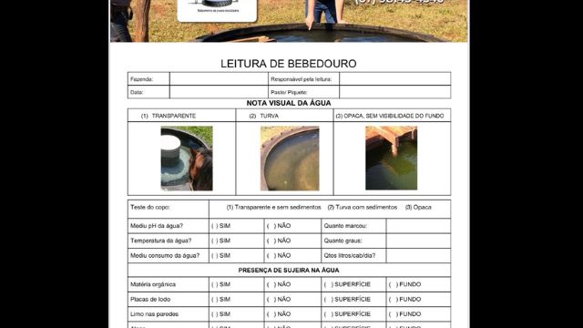 Exemplo de ficha de leitura de bebedouro. Foto: Fernando Loureiro
